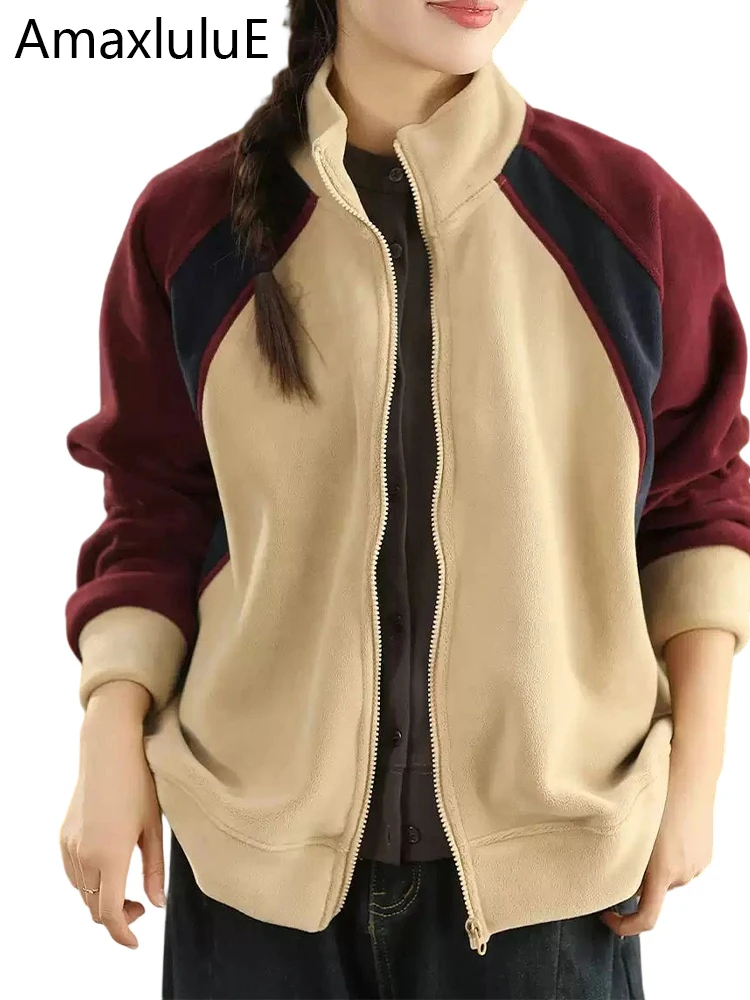 

Amax LuluE 2025 Korean Fashion Fitness Coats Womens Loose Vintage Warm Jackets Ladies Casual Classic Thicken Patchwork Outerwear