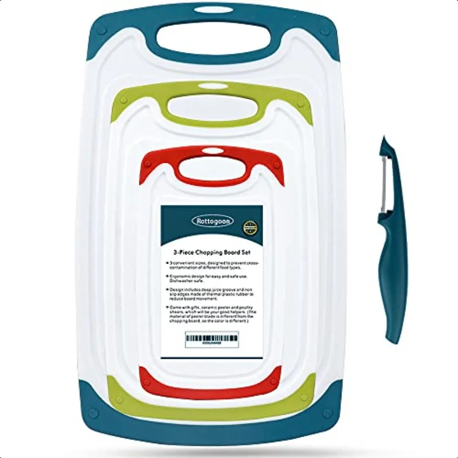 

Cutting Boards for Kitchen Plastic Chopping Board Set of 4 with NonSlip Feet and Deep Drip Juice Groove Easy Grip Handle Dishwa