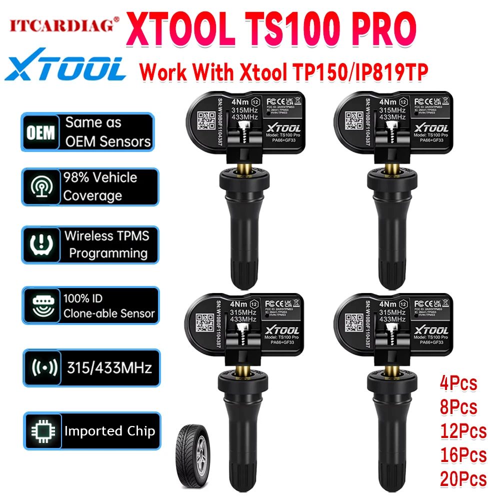 

Датчик давления в шинах XTOOL TS100 PRO (резиновый, 315/433 МГц), сканер TPMS, тестер давления, инструмент для ремонта шин, совместим с XTOOL TP150/IP819TP