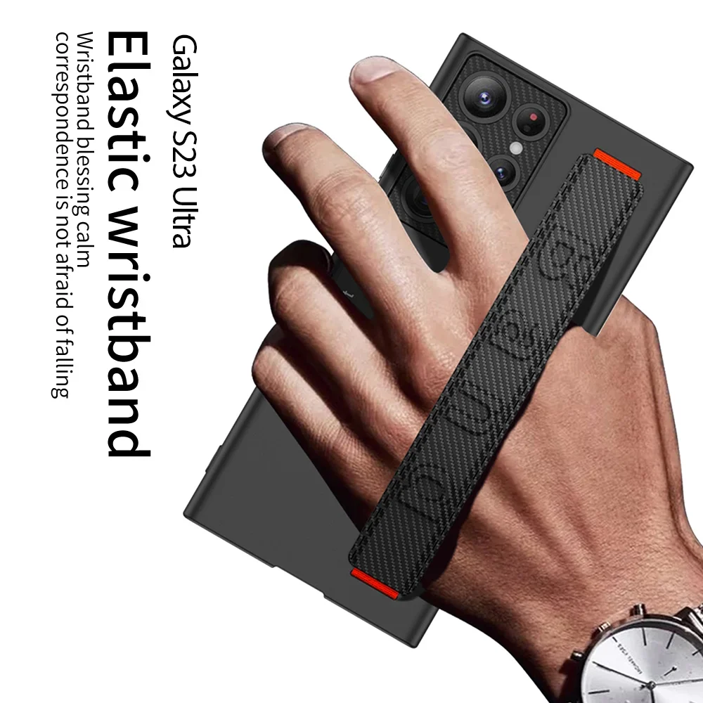 Etui na Samsung Galaxy S25 S24 Plus Ultra Luksusowy Uchwyt Elastyczna Opaska na Nadgarstek Ultracienkie Odporne na Wstrząsy Ochronne Twarde Etui