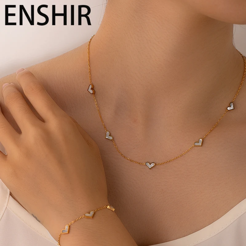 ENSHIR 316L Stainless Steel Heart White Shell Necklace Bracelet Earrings For Women Girls Simple Fashion Jewelry Gifts Wholesale