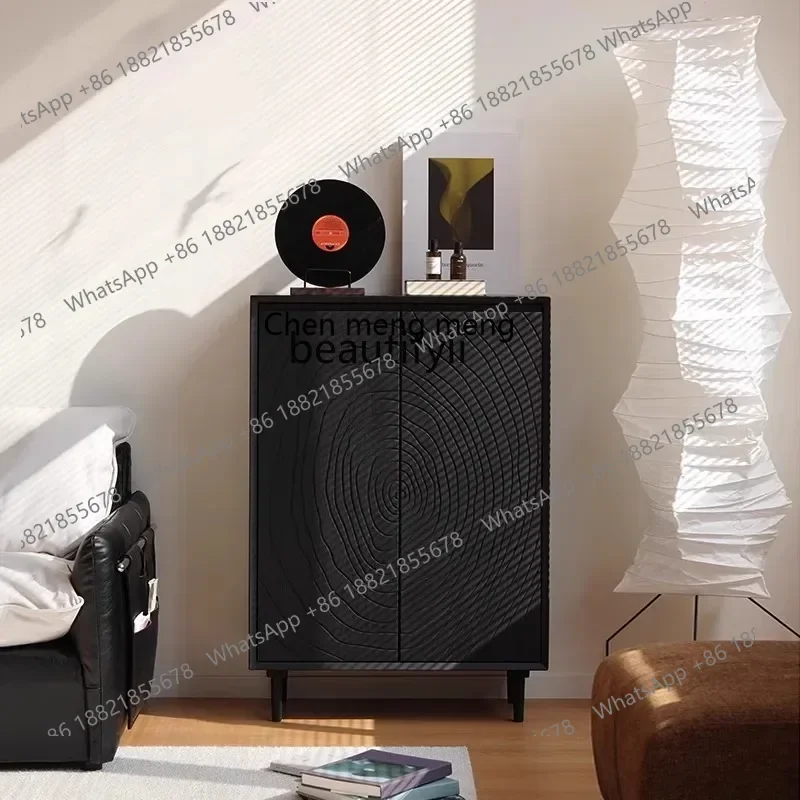 

cc182French retro living room solid wood dining side cabinet, black high-end simple home silent wind storage cabinet R