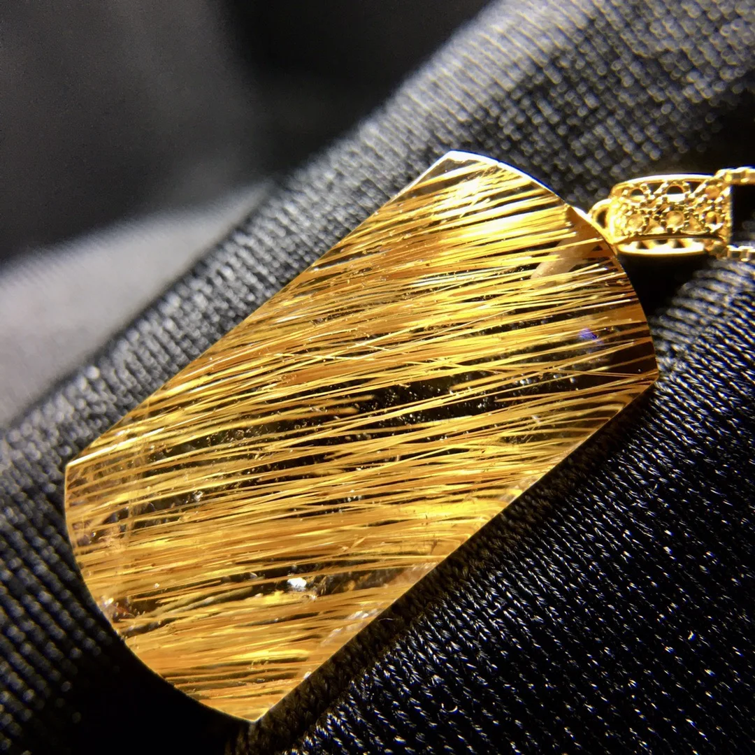 

Natural Gold Rutilated Quartz Pendant Necklace For Women Lady 18K Gold Healing Crystal 22x11mm Gemstone Beads Jewelry AAAAA