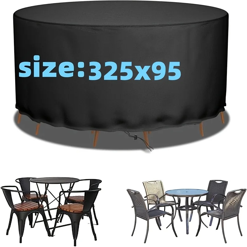 1 piece heavy duty round patio furniture cover 127.9x37.4 inches, oxford fabric with PU coated adjustable drawstring closure