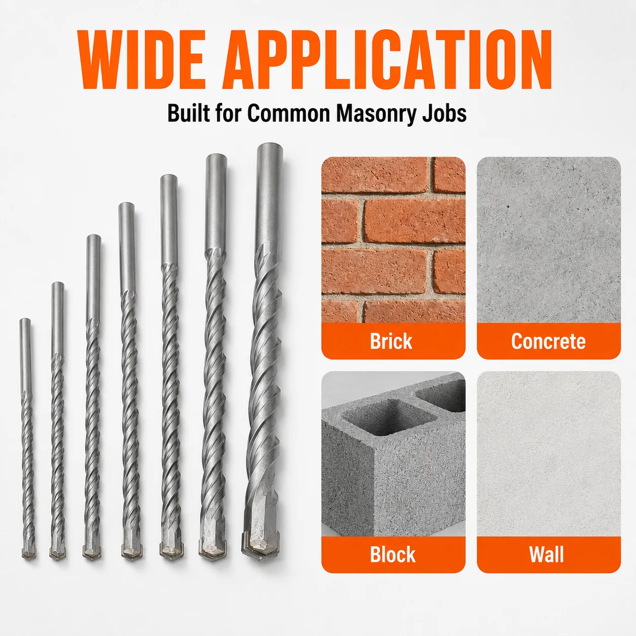 7Pcs Masonry Drill Bit Set, Carbide Tip Concrete Drill Bits 4‑10mm, Round Shank for Brick, Wall, Block Drilling