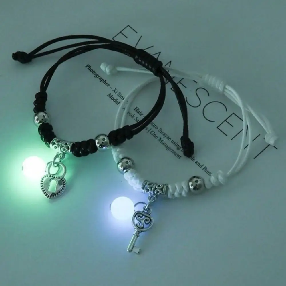 2Pcs Adjustable Luminous Beads Couple Bracelet Bracelet Jewelry Star Charms Bracelet Set Woven Rope Cat Friendship Bracelet