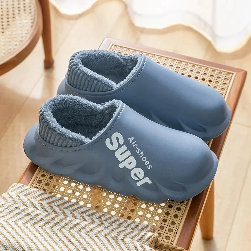 Eyriphy Winter Warm Slippers Fur Sports Slides Plush Comfortable Outdoor Slippers Fashion Men Fuzzy Soft Sole Waterproof Slides