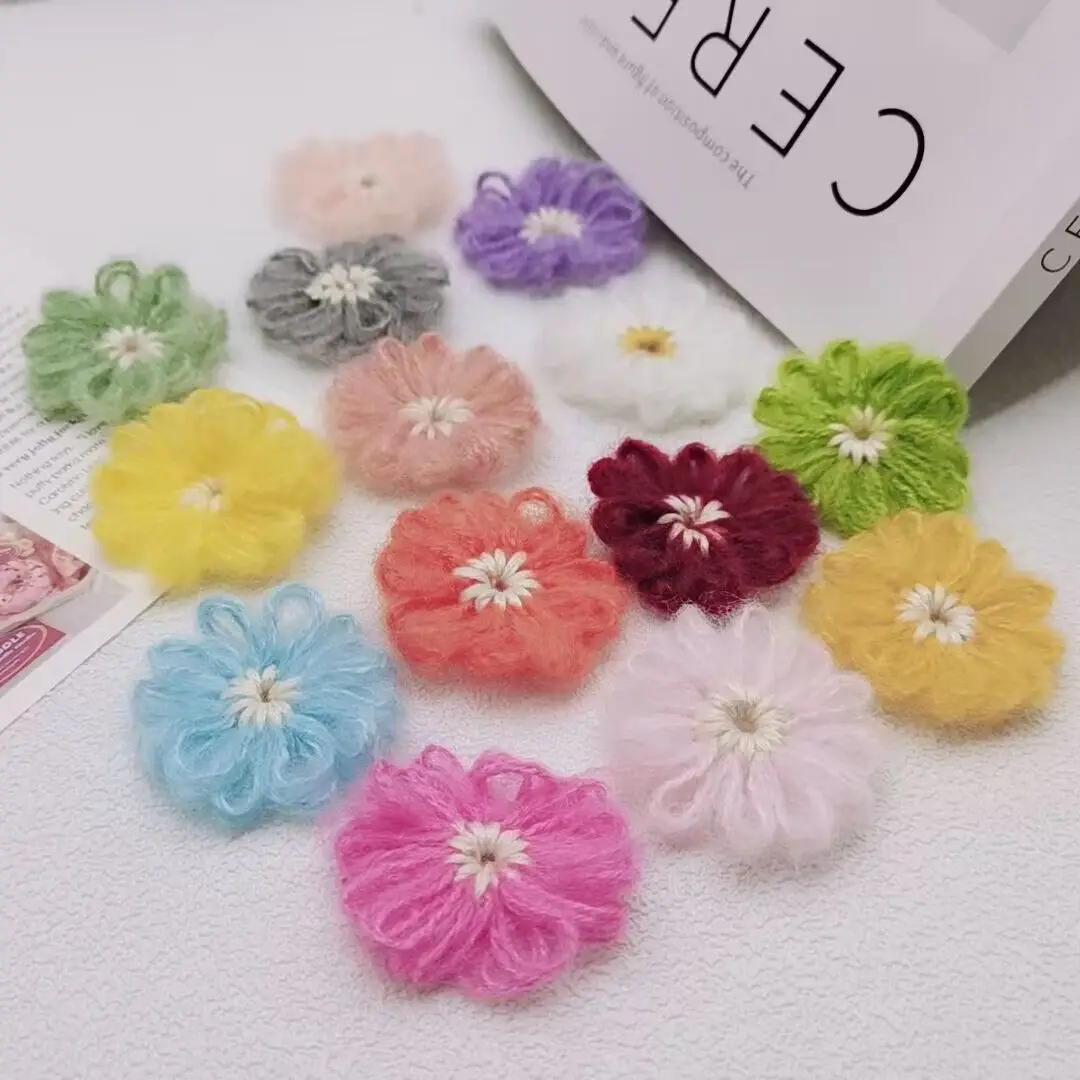 10PCS Handmade DIY wool flower accessories mohair hand hooked wool flower earrings handmade hook flower decoration accessories