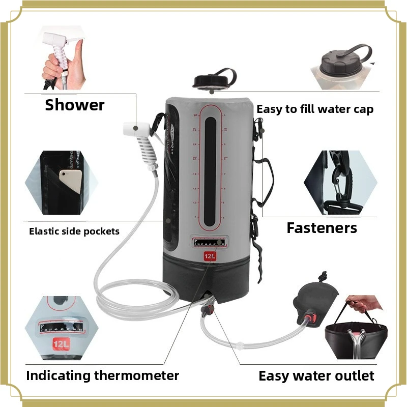 Portable Foldable Outdoor Solar Shower Bag Large Capacity Hiking Camping Travel Water Storage Bath Bag