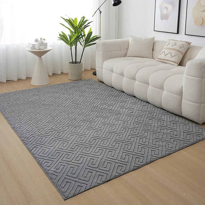 Imitation Rabbit Hair Jacquard Carpet Gray Geometric Rugs Anti Slip Children's Bedroom Floor Mat Living Room Home Decoration