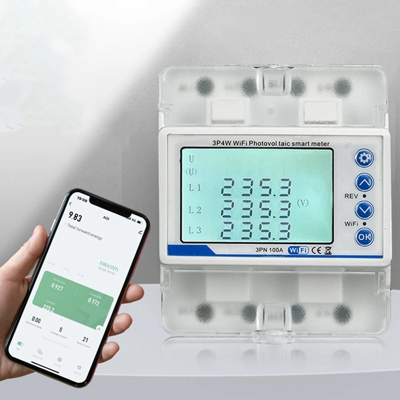 3 Phase 380V 100A Tuya Wifi Smart Bi-Directional Kwh Meter Over Under Voltage Protector Relay Switch Current Limit Easy Install