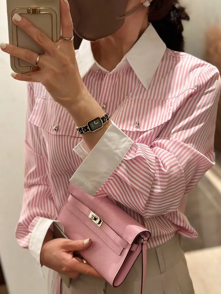 

Эффект похудения в вертикальную полоску, свободные длинные свечьи шикарные воротники, цветная блузка, повседневная женская смесь хлопка и полиэстера...