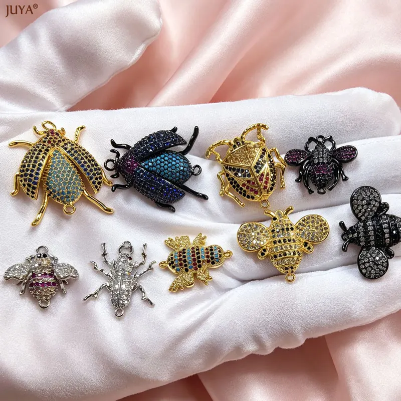 JUYA Micro-Pave-Zirkon-Insekten-Verbindungsstück, vergoldeter, versilberter oder schwarz beschichteter Bienen-, Käfer- und Insekten-Anhänger für DIY-Armbänder und Schmuckzubehör – Detail 5