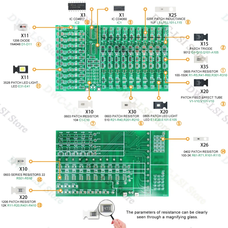 SMD/SMT 14 Types Of 240 Patch Components DIY Soldering Skill Practice PCB Board Kit LED Lights Electronic Welding Project Kits