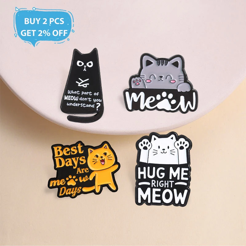 Lazy Working Cat Enamel Pins Funny Quotes Born to Nyan Forced to Work Cute Sleep Kitten Animal Brooches Lapel Badge Jewelry Gift