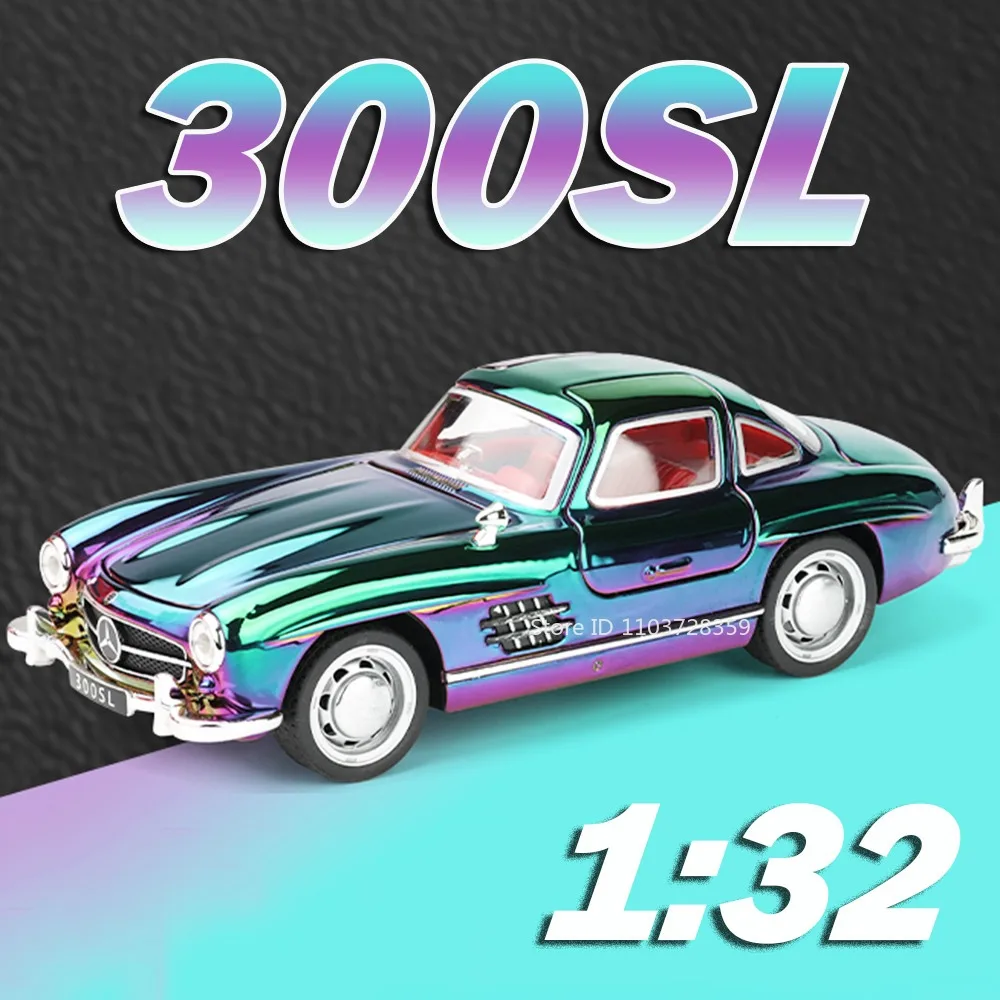 

1:32 300SL Miniature Vintage Car Model Toys Alloy Diecast Sound Light Doors Opened Pull Back Collection Models for Children Gift