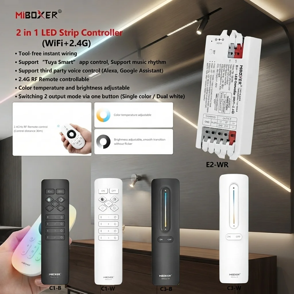 Miboxer E2-WR C1 C3 2in1 Smart WIFI+2.4GHzRF Tuya APP Sprachsteuerung Dimmer Einfarbiger Zweifarbiger LED-Streifen-Controller