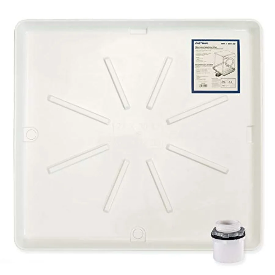 Eastman Washing Machine Drain Pan, 30 Inch x 32 Inch OD, Plastic Tray, White, 52525