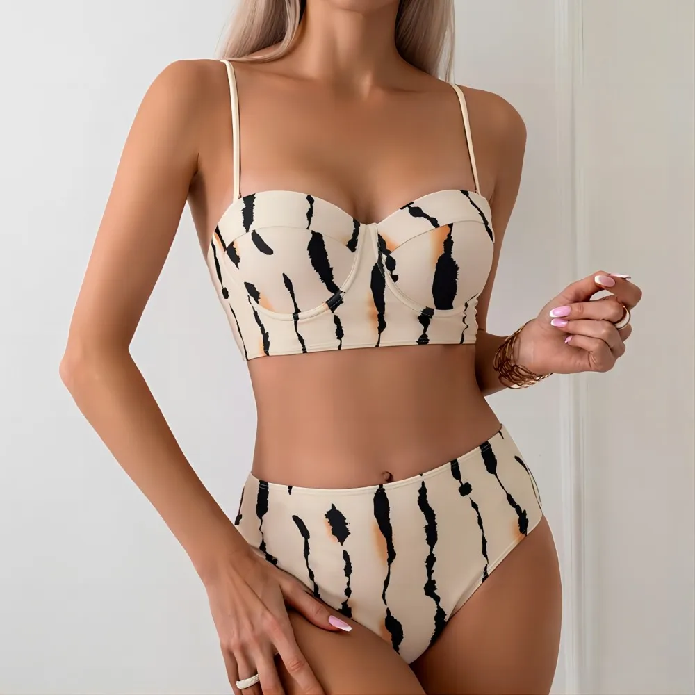 Badpak Snel Droog Bikini Set Print Lange Rok 3 Stuk/set 2024 Nieuwe Strandkleding Badmode Vakantie Mode Sexy Dames Rugloos