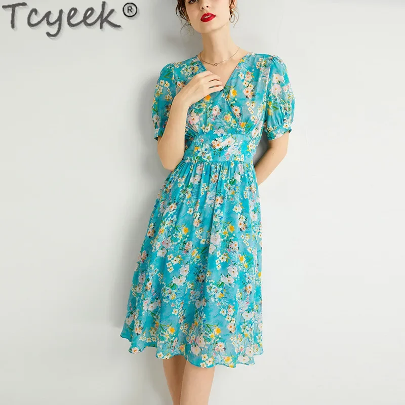 

Tcyeek 100% Mulberry Silk Dress Women Summer Clothes Elegant and Pretty Women's Dresses Fashion Summer Dress 2024 Платье Женское