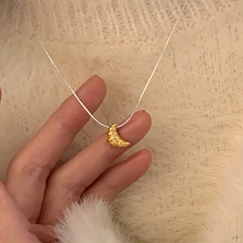 Korean Fashion Croissant Pendant Necklace for Women Girl Bread Golden Cute Simple Aesthetic Jewelry Gift Dropshipping Wholesale