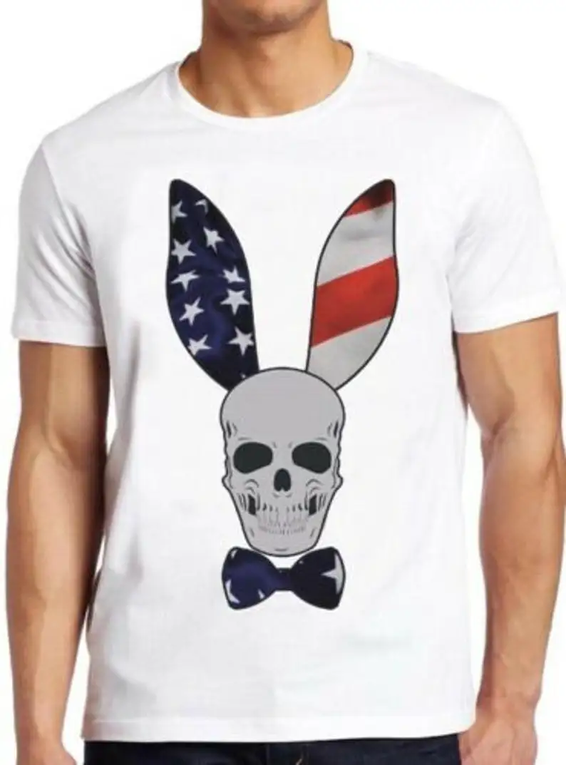 

Skull Bunny T Shirt USA Flag America Motorbike Funny Cool Gift Tee 165