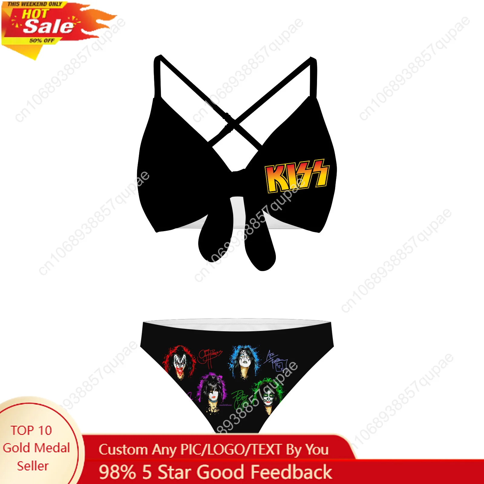 Kiss Rock Band Suits Cross Strap Suspenders Swimsuits Womens Bikini Pool Party Beach Swimwear Customized Beachwear
