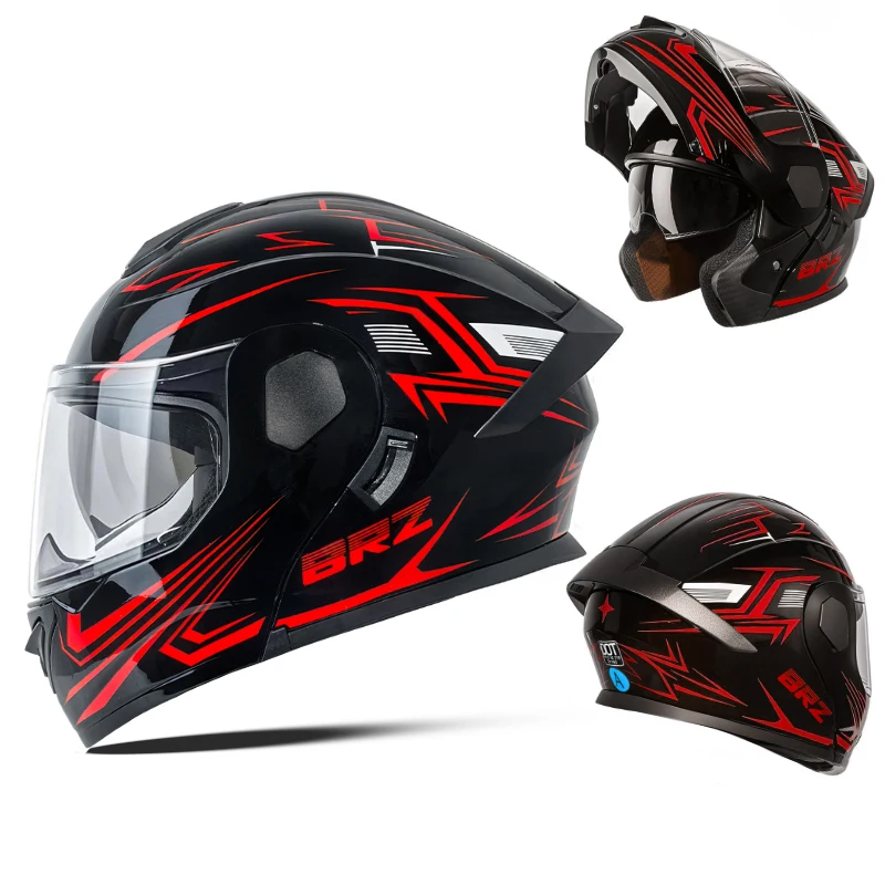 DOT Certified ABS Flip-Up Helmet - Lightweight & Compact, Round Smooth Design for Men/Women