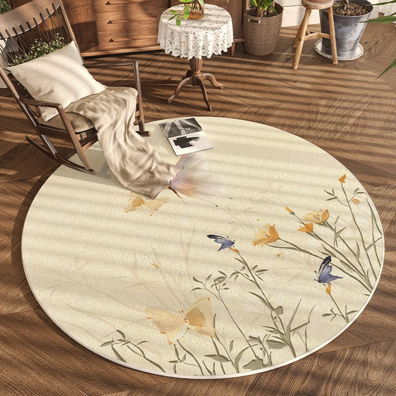 Cream Style Round Carpet 2024 New High End Butterfly Soft Carpets Living Room Sofa Coffee Table Thickened Fluffy Non Slip Rug