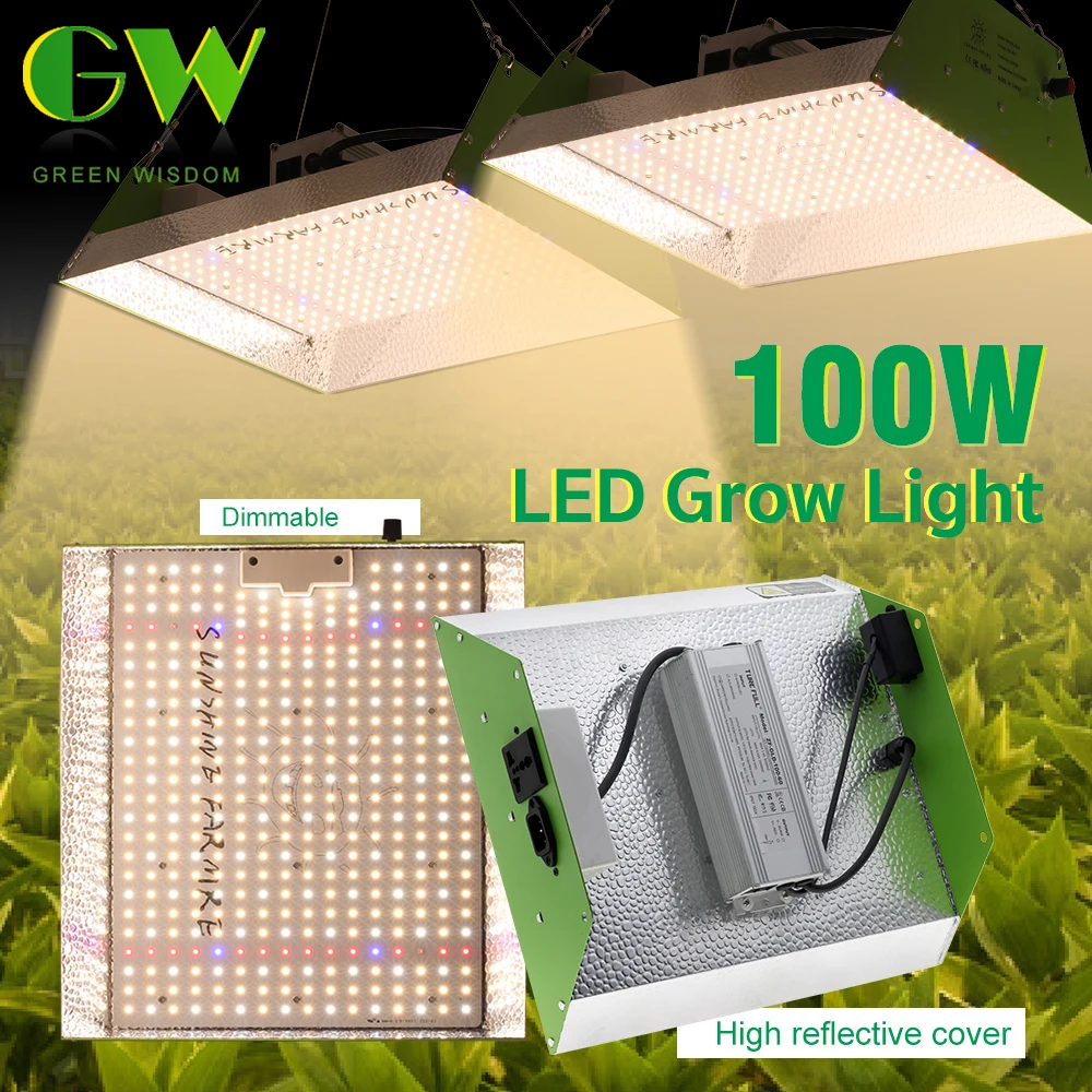 LED Grow Light 100W Full Spectrum Dimmable Phyto Lamp Seedlings Vegs Flower Growing Lamp for Indoor Plants Hydroponic