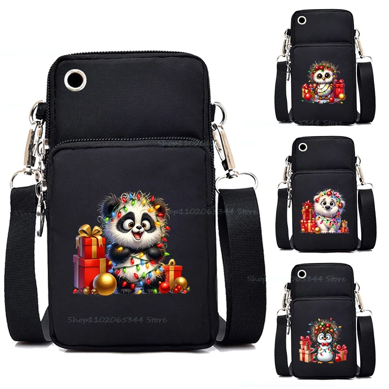 Mini borsa a tracolla femminile Nuova borsa a tracolla natalizia Panda Gufo Pinguino Borse per cellulare Borsa a tracolla natalizia per bambini divertente cartone animato