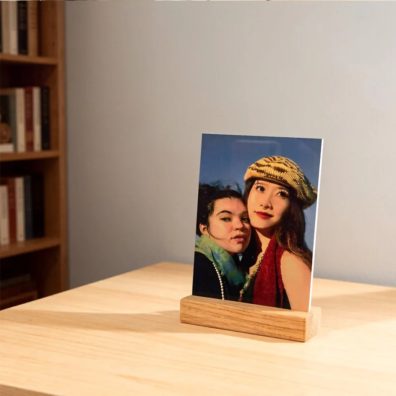 20 Sets Sublimation Blank Metal Display Picture Frames With Wooden Base For Desk Table Wedding Office Home Decoration