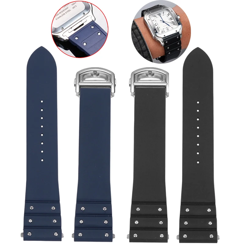 Watchband 21mm For Cartier Santos Santos Watch WSSA0009 Fluororubber Waterproof Men's and Women's Watch Strap Bracelet New Quick