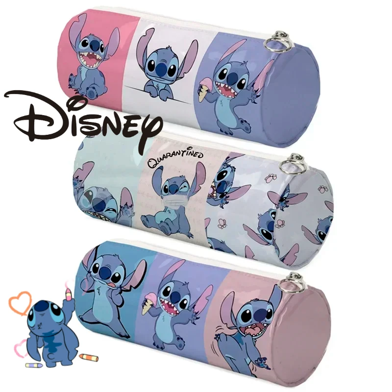 

Stitch Disney Anime Pen Bag Cylindrical Pencil Cases Children Cartoon Lilo & Stitch Large Capacity Stationery Storage Bag Gift