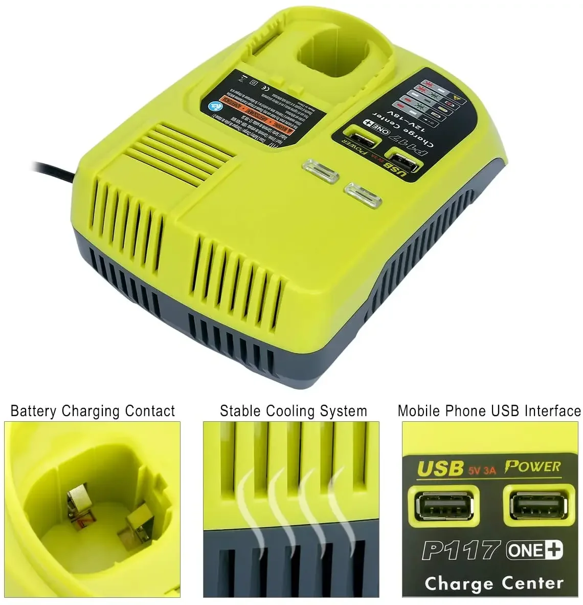 

New 3A 12V-18V Lithium-Ion and Ni-Mh/Ni-Cd Replacement Charger for Ryobi ONE+ P104 P105 P107 P108 BCL1418 Rechargeable Battery