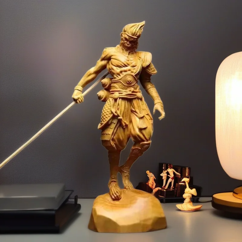 Natural Cypress Sun Wukong Statue Chinese mythological Figures， Game Black Myth Wukong Home, Room Office Decoration Accessories