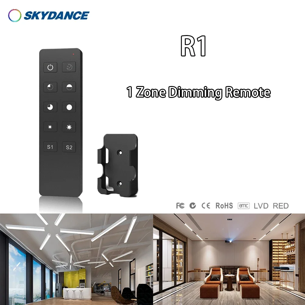 

R1 RU4 RU8 1/4/8 Zone RF(2.4GHz) Dim 10key RF Remote Controller for Single color LED strip or Module SKYDANCE Series Controller