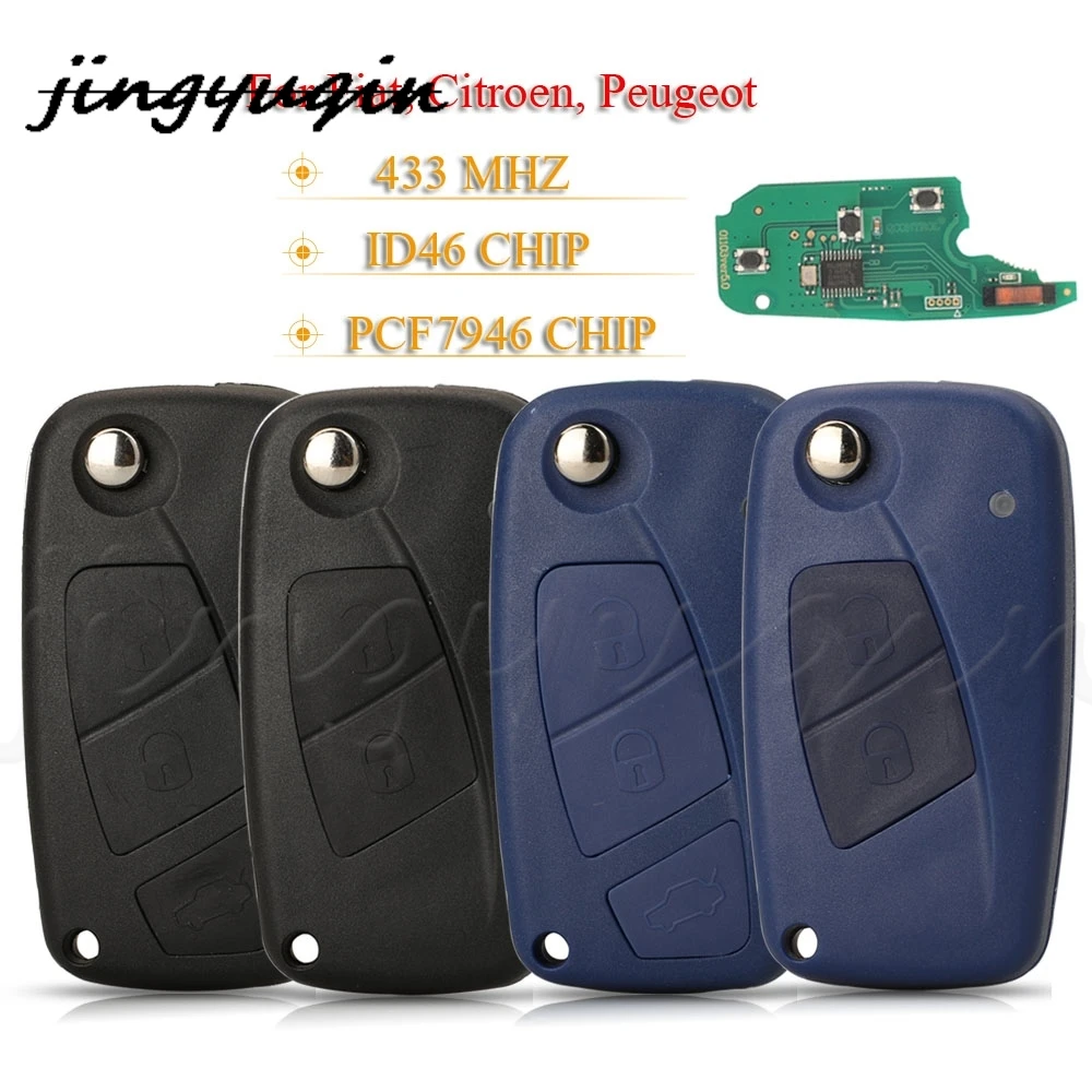 

jingyuqin 2/3 Buttons Smart Remote Car Key Fob 433MHZ PCF7946 For Fiat 500 Punto Grande Citroen Nemo Peugeot Bipper