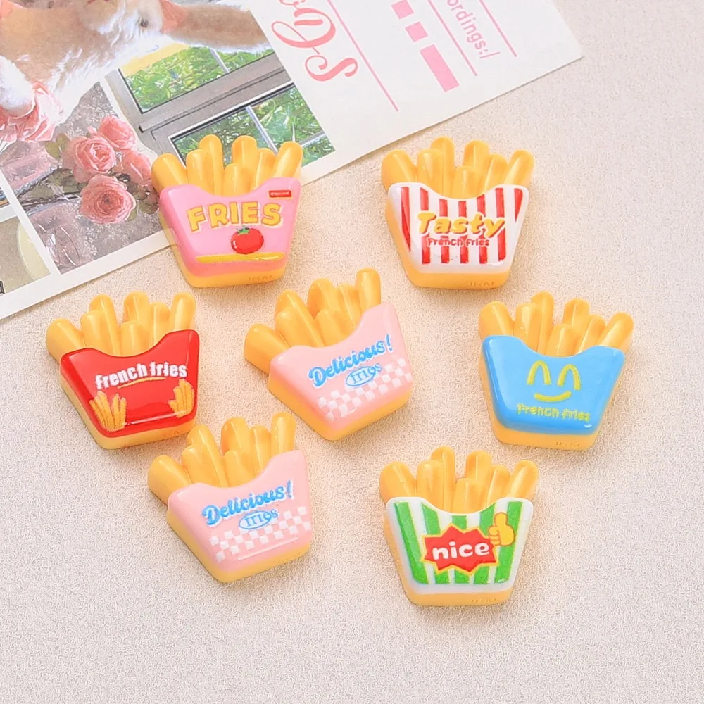 10pcs Kawaii French Fries Resin Flatback Cabochon Scrapbooking Craft Miniature Dollhouse  Accessory Diy