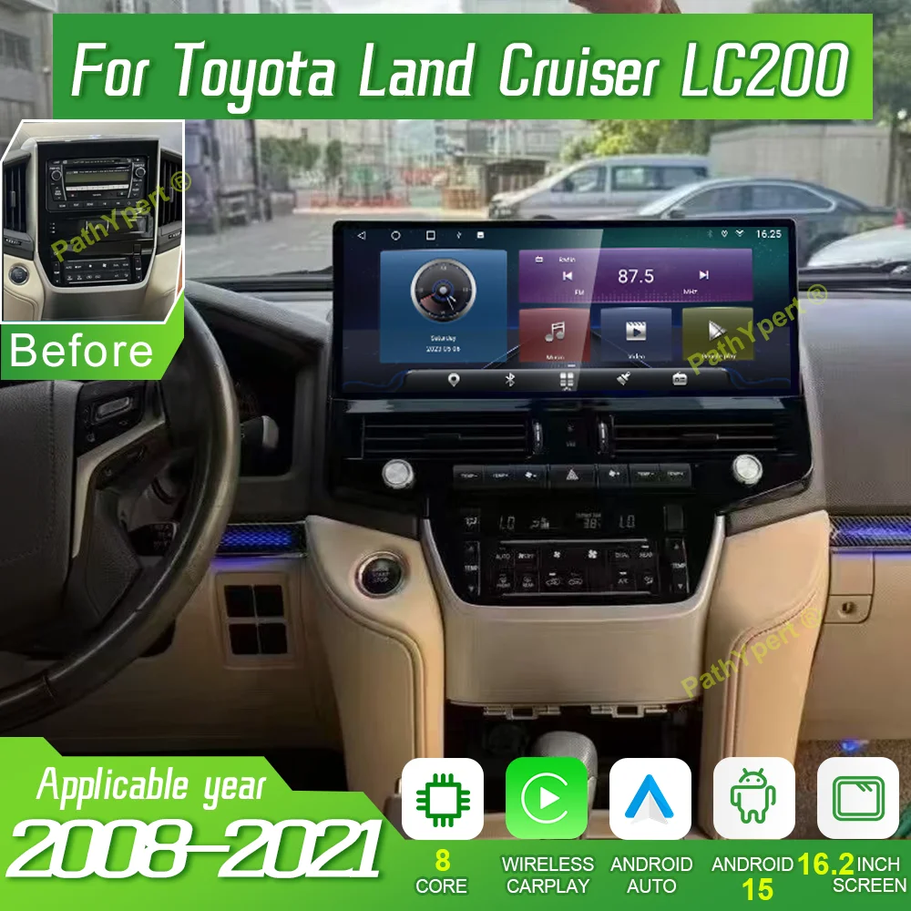 

16.2”Android 15 Car Radio For Toyota Land Cruiser LC200 2008-2021 Multimedia Player Carplay Auto GPS Navigation BT Touch Screen
