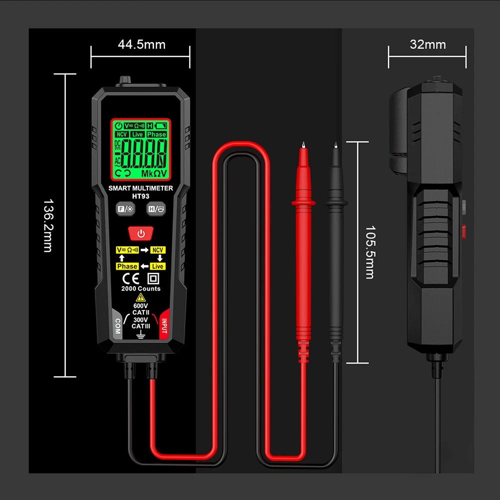 HT93 Multi-function Digital Multimeter Handheld NCV DETECTION Smart Multimeter W/ Detection Pen For Probe Measurement