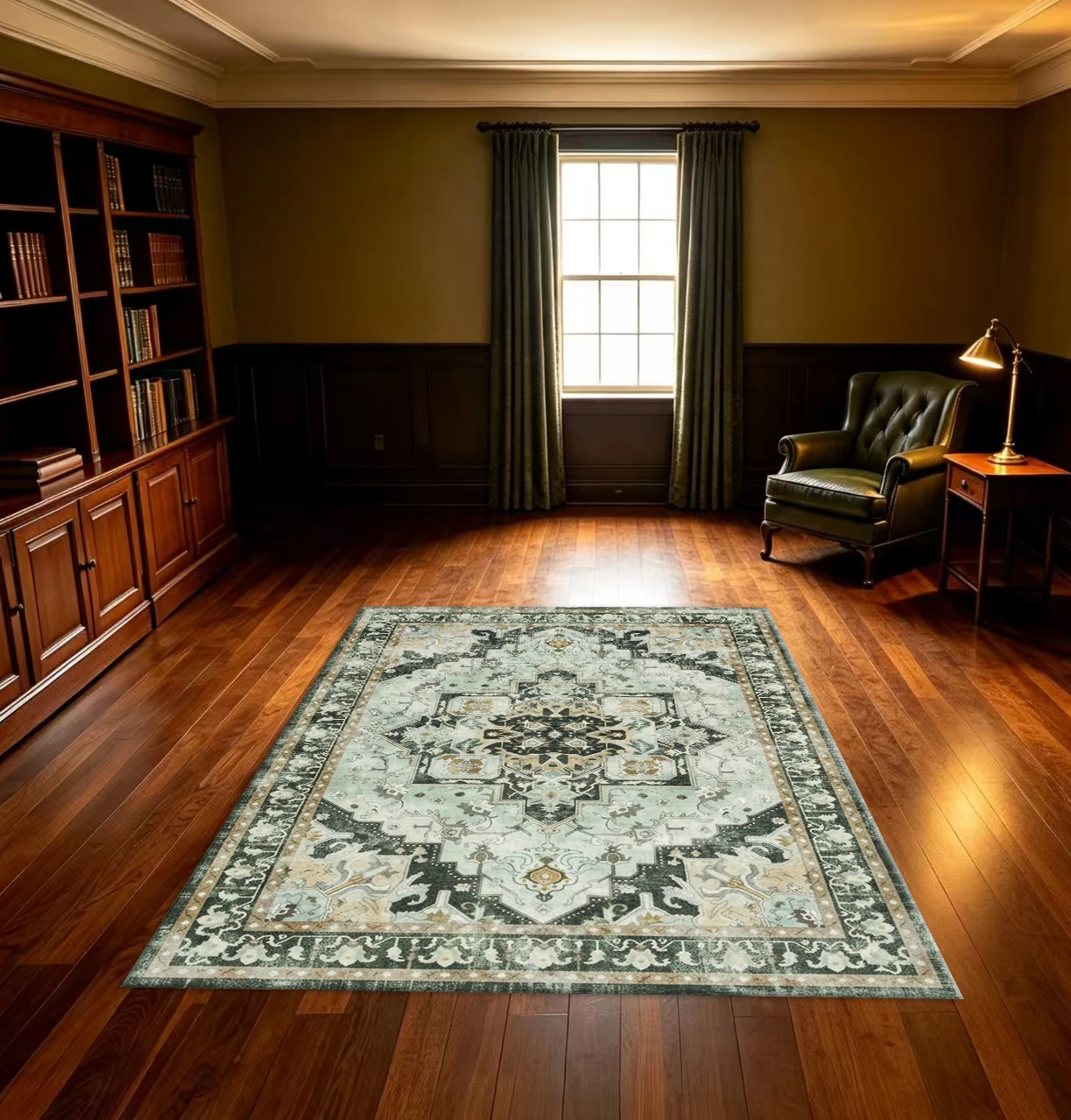 Vintage Oriental Medal Pattern Carpet, Retro Bohemian Traditional Printed Floor Rug, Non-Slip Washable Carpet, Suitable for Living Room Bedroom Home Decoration