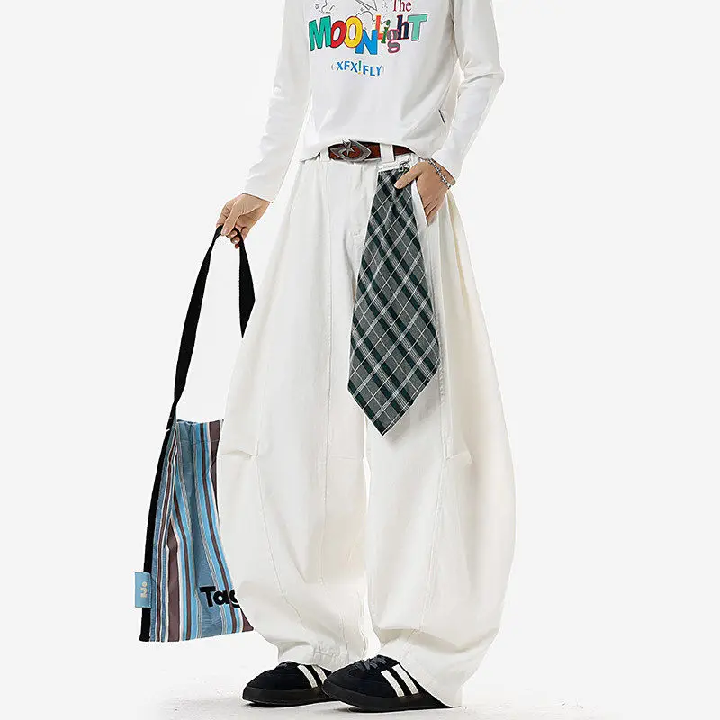 American Style Deconstructed Scarf  Patchwork Loose Men's Casual Pants Spring 2026 New Arrival Wide Leg Design