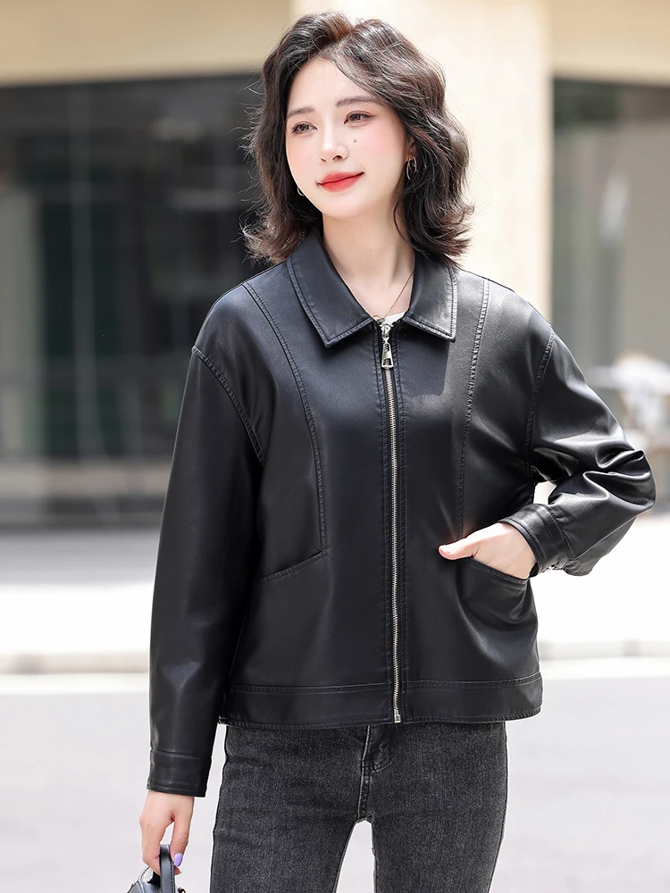 海寧本革ジャケット女性用小さいサイズ2024新作春秋シープスキンファッションレディースレザージャケット