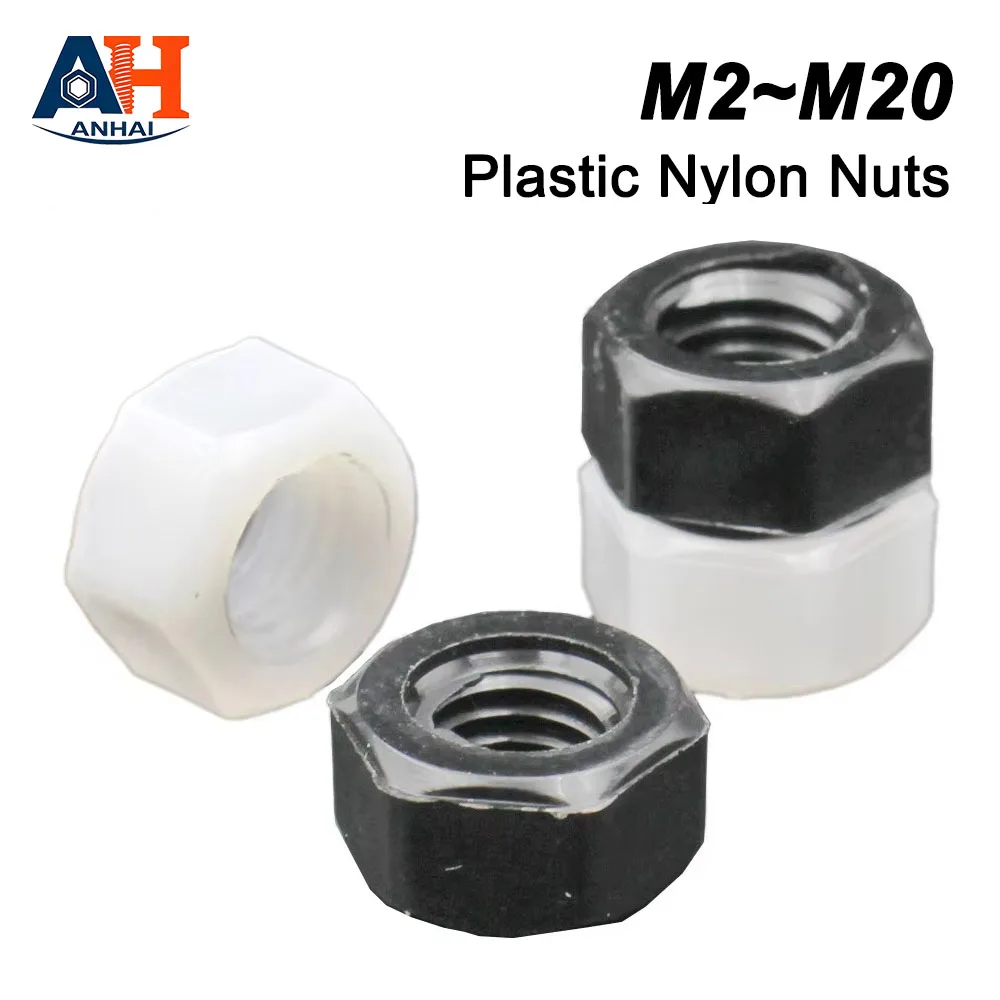 5-50pcs DIN934 White Or Black Plastic Nylon Hex Hexagon Nut  M2 M2.5 M3 M4 M5 M6 M8 M10 M12 M14 M16 M18 M20