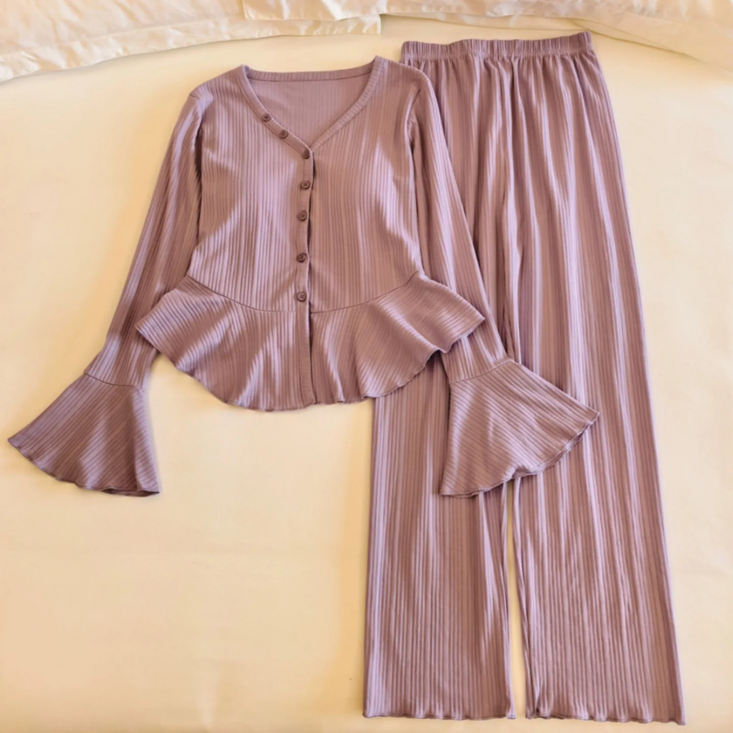 

Women's Pajamas Spring Autumn Long Sleeved Pants Two Piece Set Chest Pad Nightwear Cotton Home Clothes Comfort Pijamas Mujer