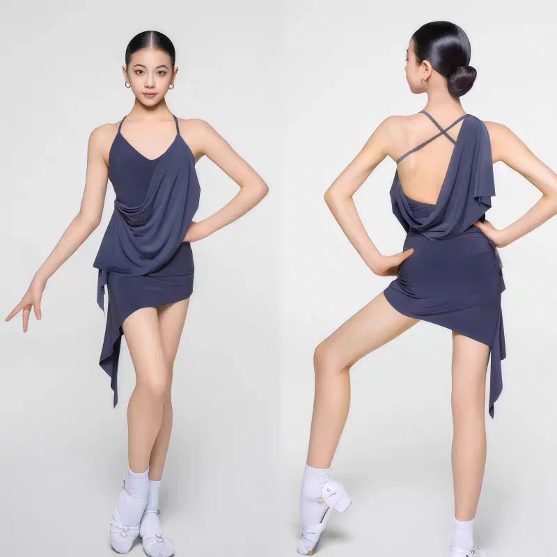 Costume da allenamento per danza latina Ragazza Nuovo costume da spettacolo per bambini Regolazioni della competizione Abito da ballo latino