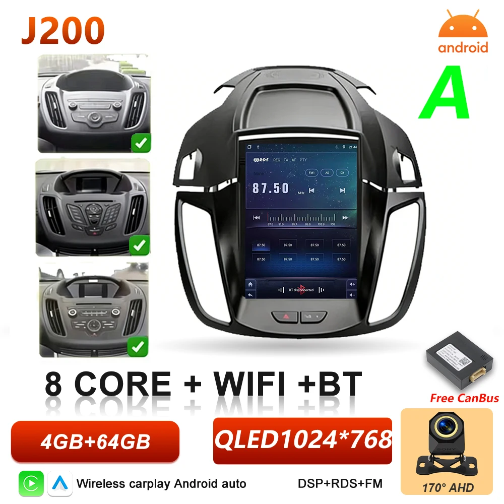 Android 16 autoradio voor Ford C-MAX Kuga 2 Escape 3 2012-2019 multimediaspeler draadloze Carplay BT Auto 5G stereo DSP RSD