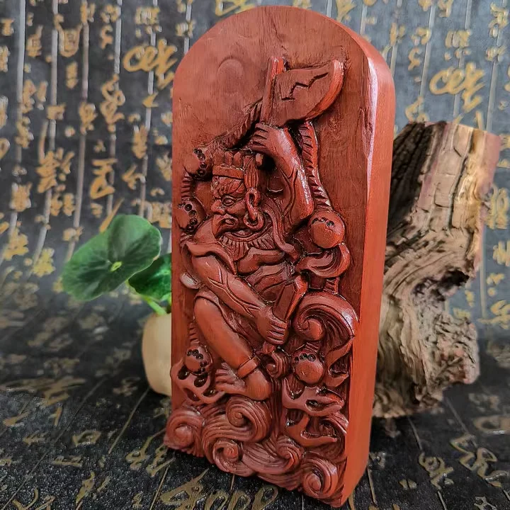 Taoist token wooden embossed Lei Zhenzi statue token, Taoist cultural handicraft