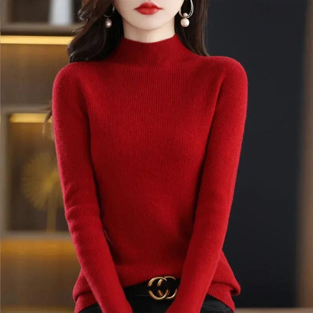 Half High Collar Sweater For Women With a Bottom Layer For Sweaters Long-Sleeve Female S-XL Size Tops Fashion Ladies Casual